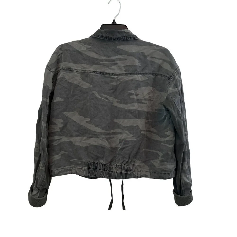 Splendid Cropped Vintage Women's Zip Up Camo Jacket Size Small Linen - Picture 3 of 4